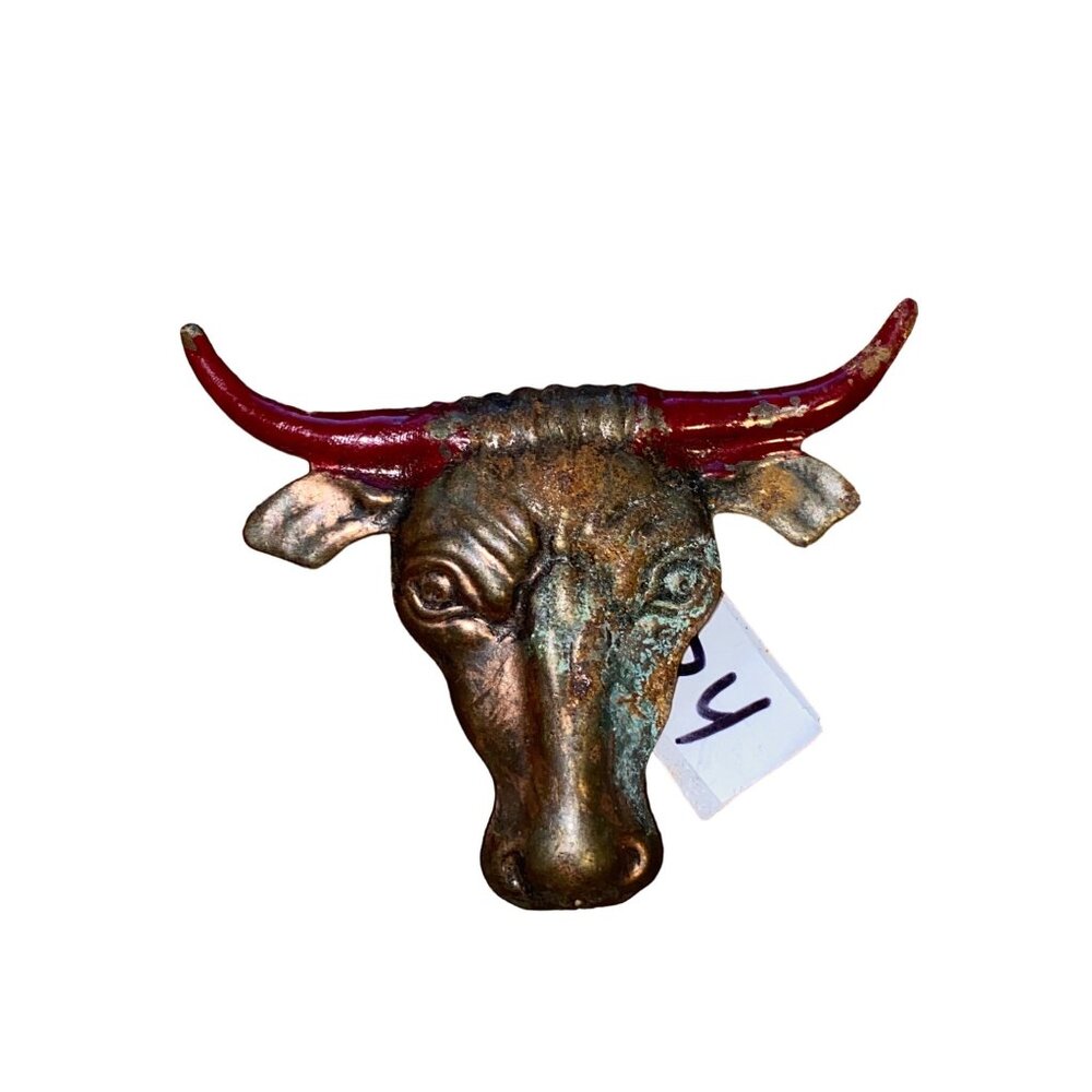 Vintage Bull Head Pin Brooch Copper Steer